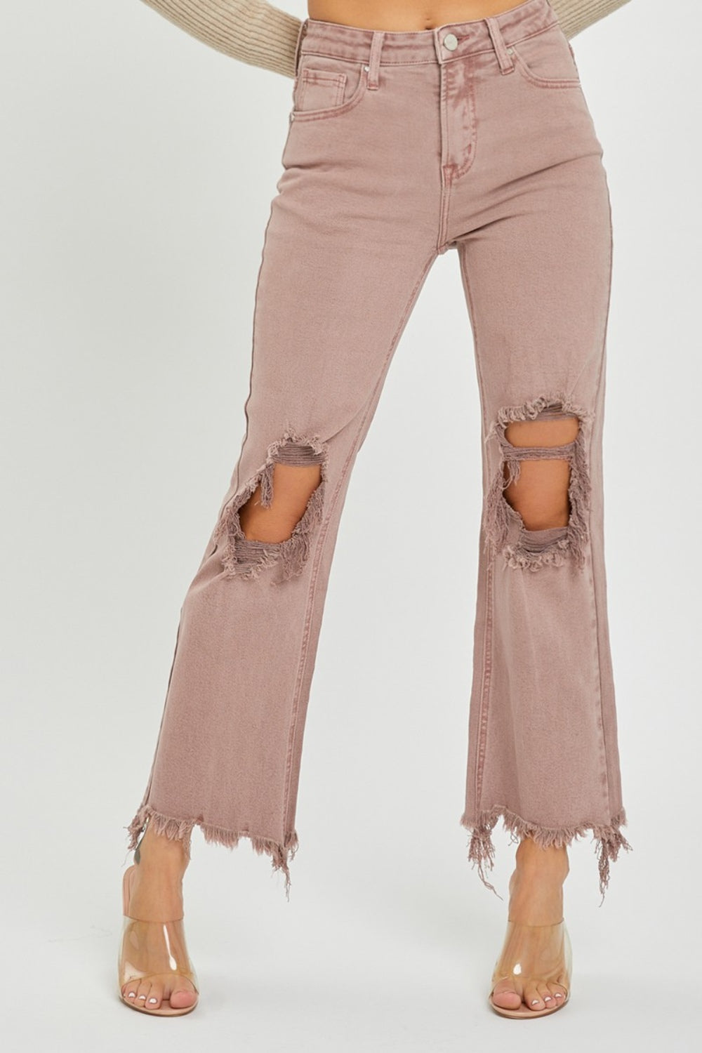 RISEN Distressed Ankle Bootcut Jeans - Thandynie