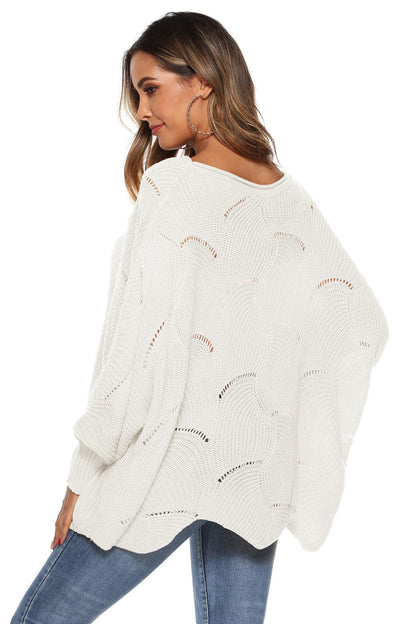 Round Neck Long Sleeve Openwork Sweater