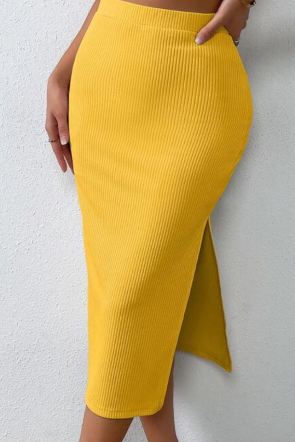 Ribbed Round Neck Tank and Slit Skirt Sweater Set - Thandynie