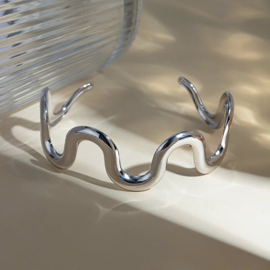 Stainless Steel Wave Shape Bracelet Silver One Size