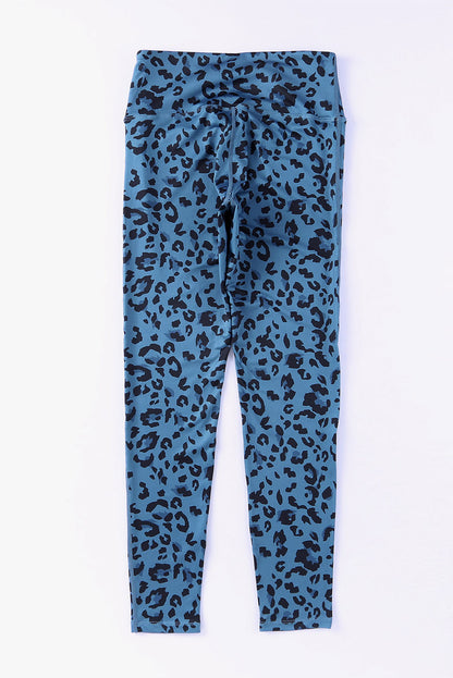 Leopard Print Wide Waistband Leggings Sky Blue