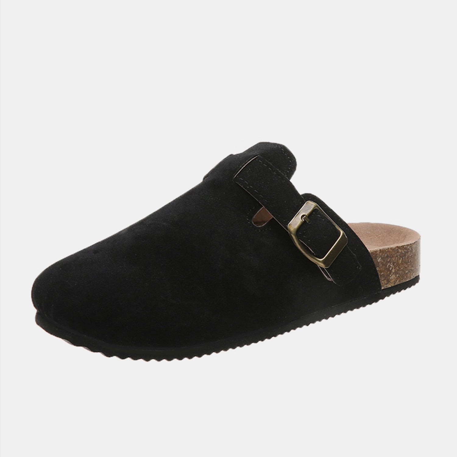 Suede Closed Toe Buckle Slide Black