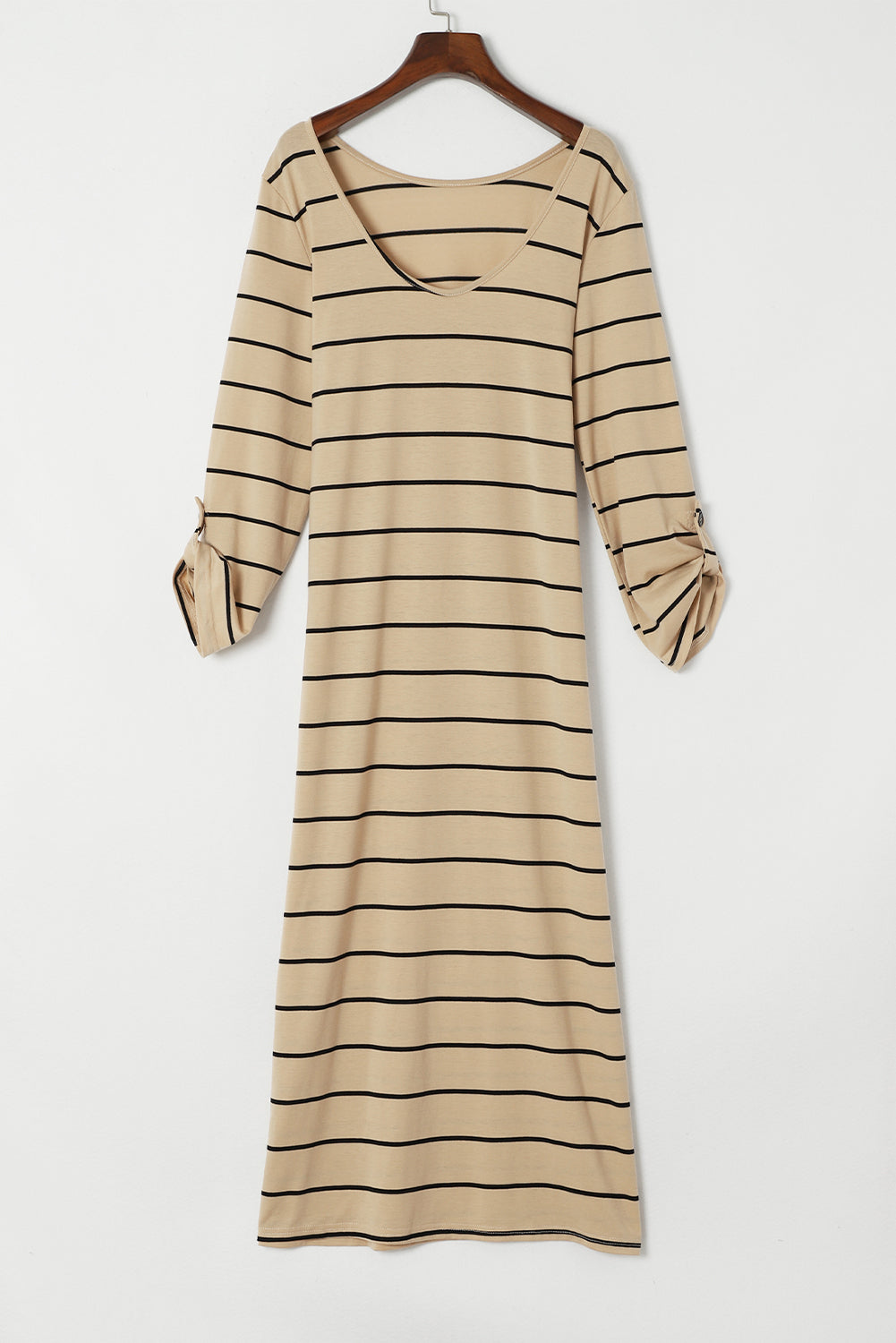 Apricot Striped Casual Slit Long Dress