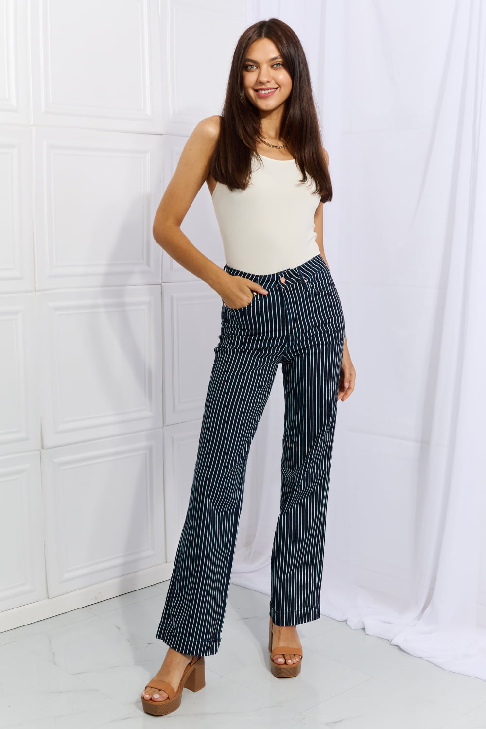 Judy Blue Cassidy Full Size High Waisted Tummy Control Striped Straight Jeans | Chic & Comfortable Denim