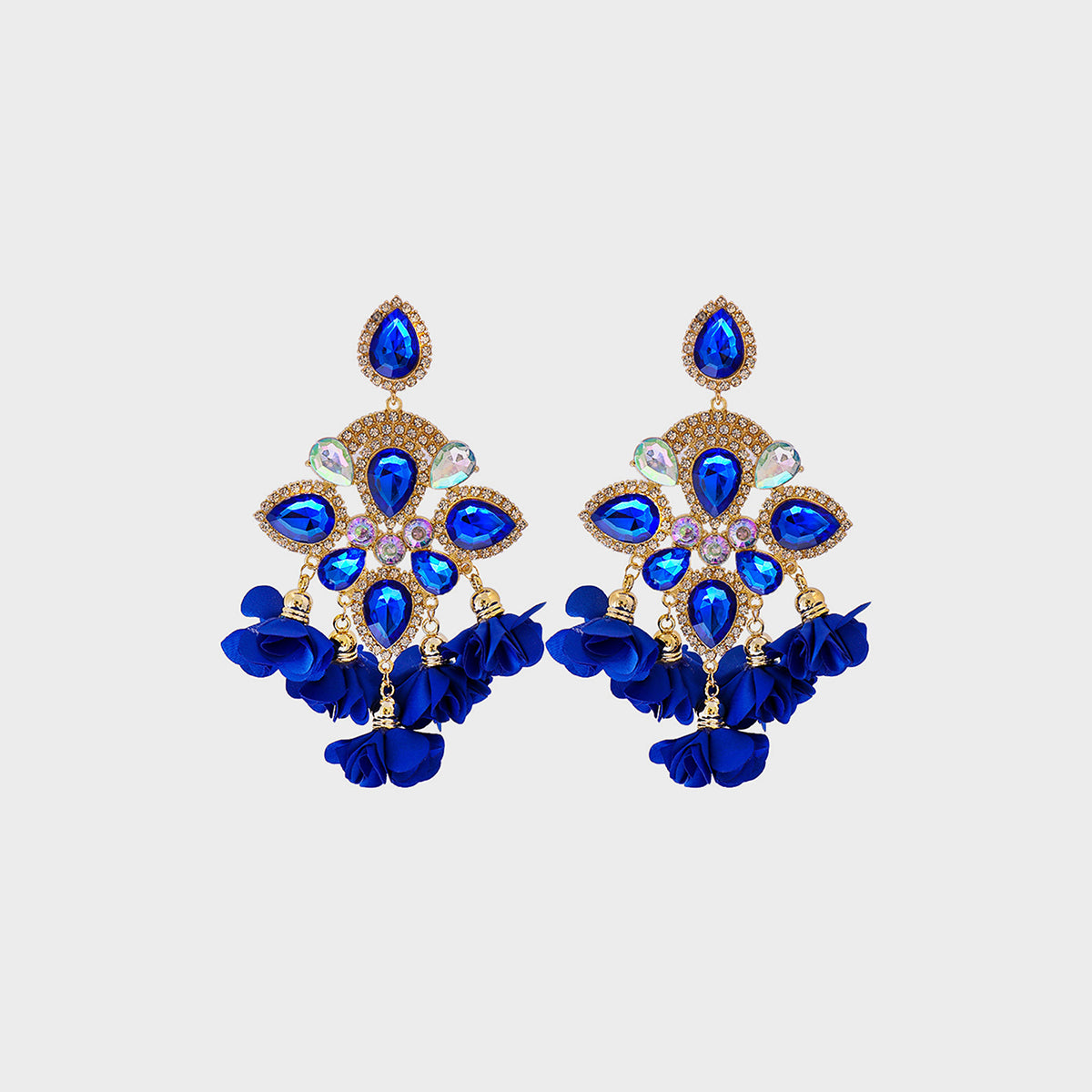 Flower Shape Rhinestone Alloy Dangle Earrings Royal Blue One Size