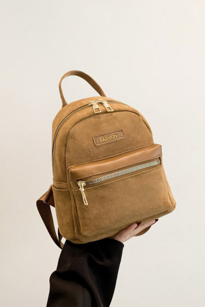 Suede Adjustable Strap Backpack Bag Caramel One Size