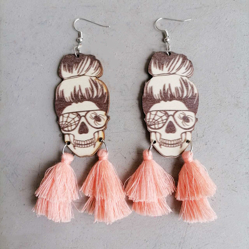 Spider Grandma Tassel Detail Dangle Earrings Halloween Watermelon pink One Size