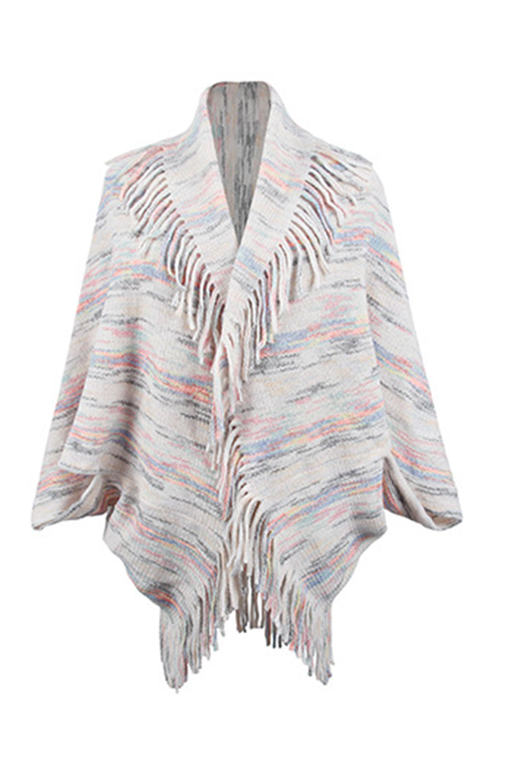 Fringe Detail Printed Poncho - Thandynie