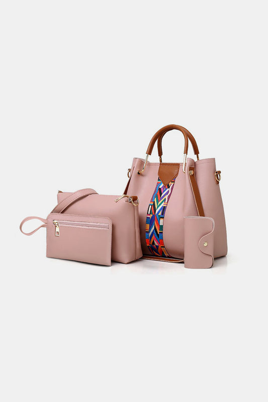 4-Piece PU Leather Bag Set Blush Pink One Size