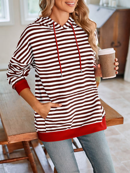 Lovelet Drawstring Striped Long Sleeve Hoodie