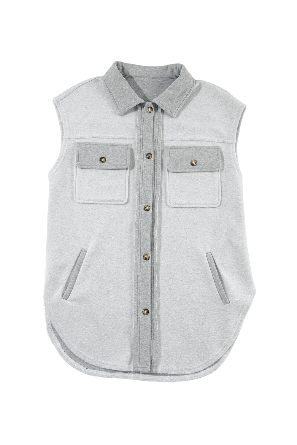 Light Grey Flap Pockets Contrast Buttons Front Jacket Vest