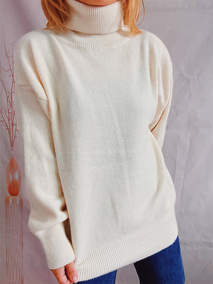 Turtleneck Long Sleeve Sweater Cream One Size