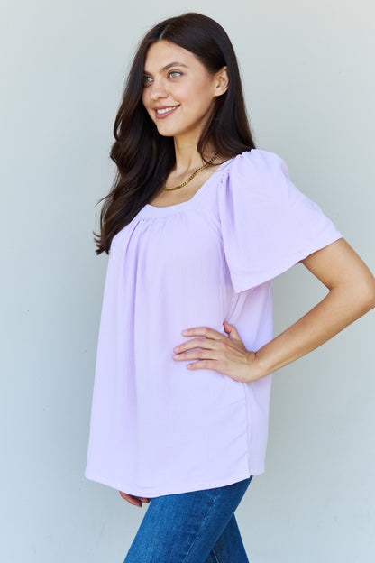 Ninexis Keep Me Close Square Neck Short Sleeve Blouse in Lavender