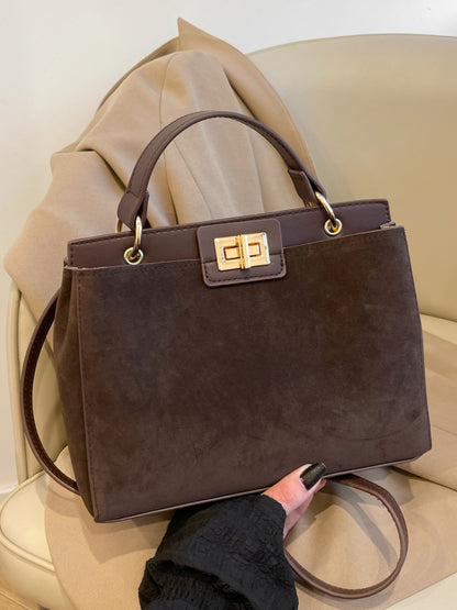 Solid Color Handbag with Removable Strap Chocolate One Size