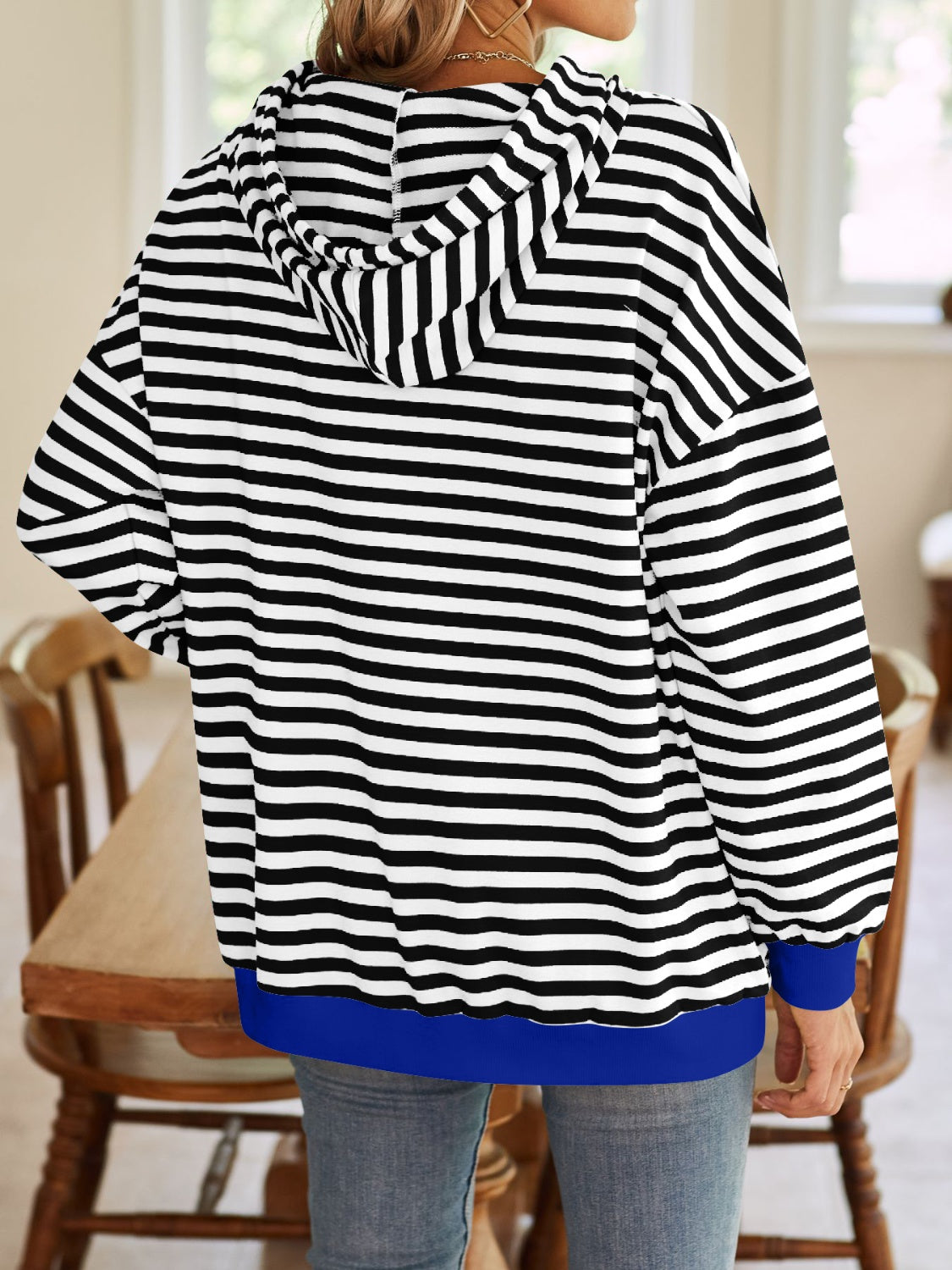 Lovelet Drawstring Striped Long Sleeve Hoodie