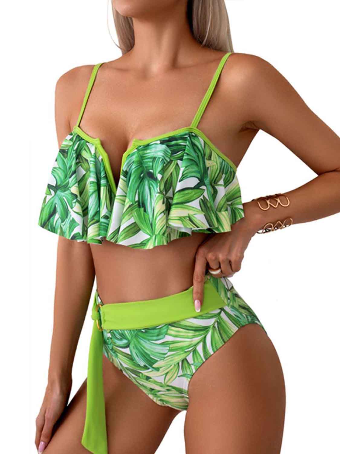 Spaghetti Strap Notched Bikini Set