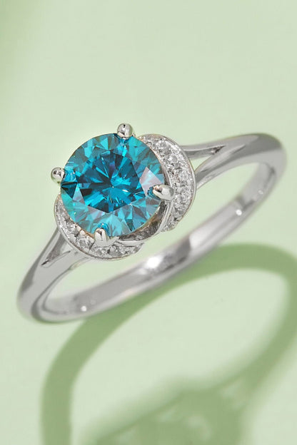 1 Carat Moissanite 4-Prong 925 Sterling Silver Ring Sky Blue