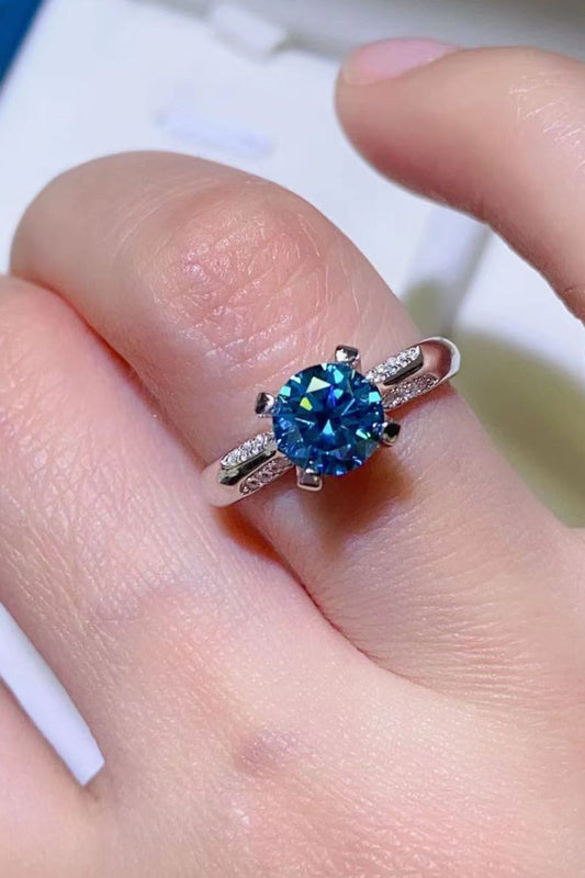 1 Carat Moissanite 4-Prong Ring Sky Blue