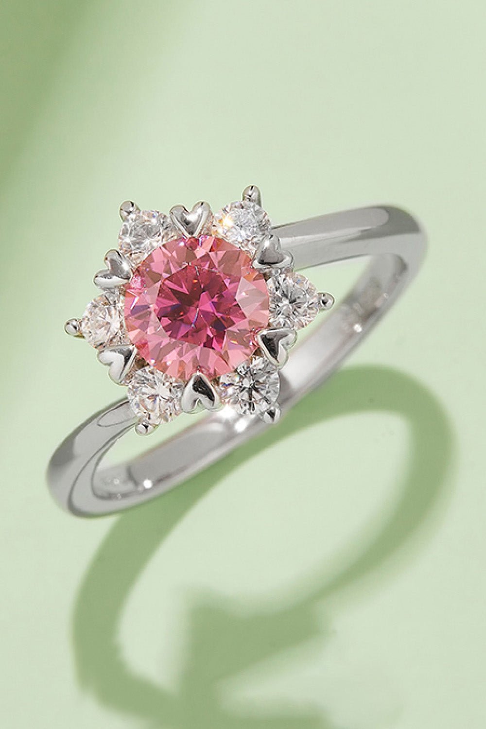 1 Carat Moissanite 925 Sterling Silver Cluster Ring Hot Pink