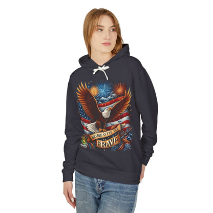 Hooded Sweatshirt - 'Home of the Brave' Bald Eagle Fireworks Illustration