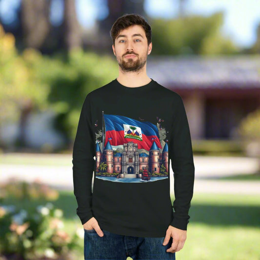 Citadelle Laferrière Haitian Flag Long Sleeve Tee - 100% Organic Cotton Black