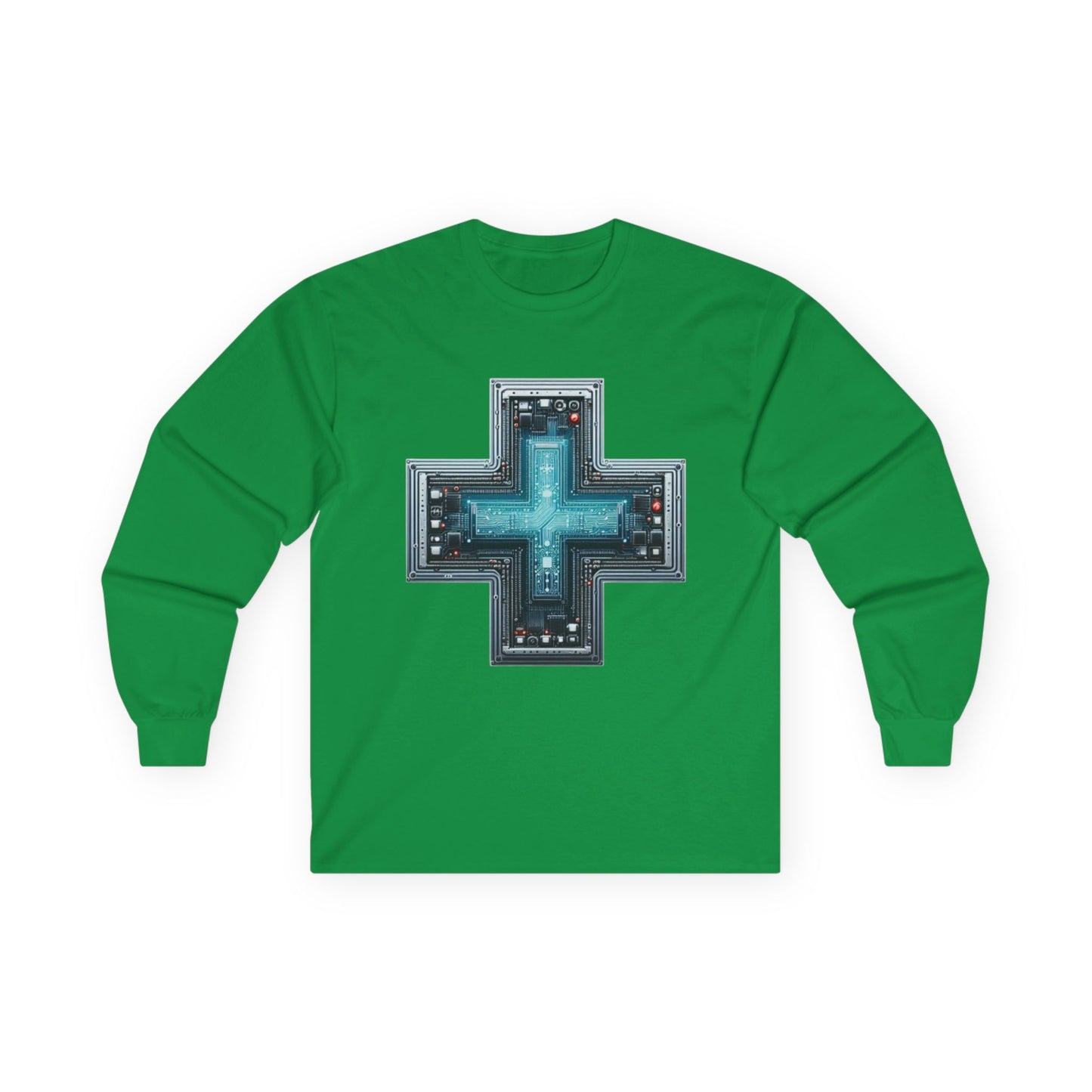 Long Sleeve Tee with Unique Technology Design – Sleek and Modern Tech-Inspired Shirt for Casual Wear and Tech Enthusiasts Irish Green