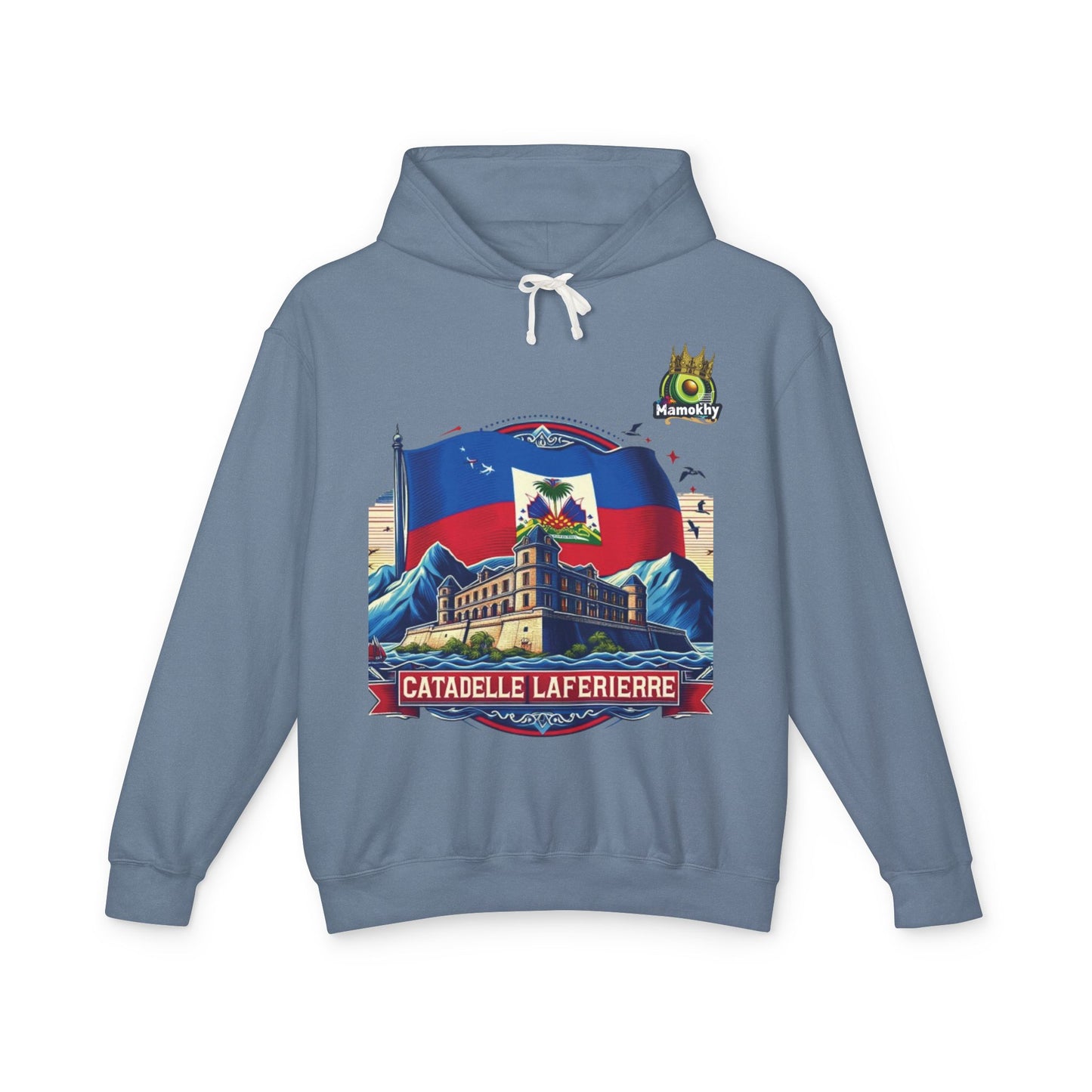 Citadelle Laferrière Haitian Pride Hoodie – Custom Hooded Sweatshirt with Flag Illustration Blue Jean