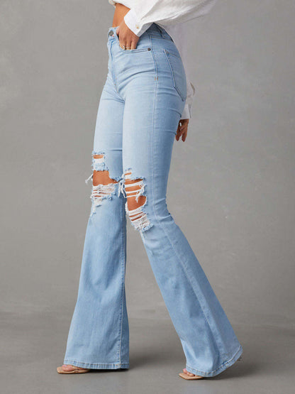 Distressed Bootcut Jeans with Pockets