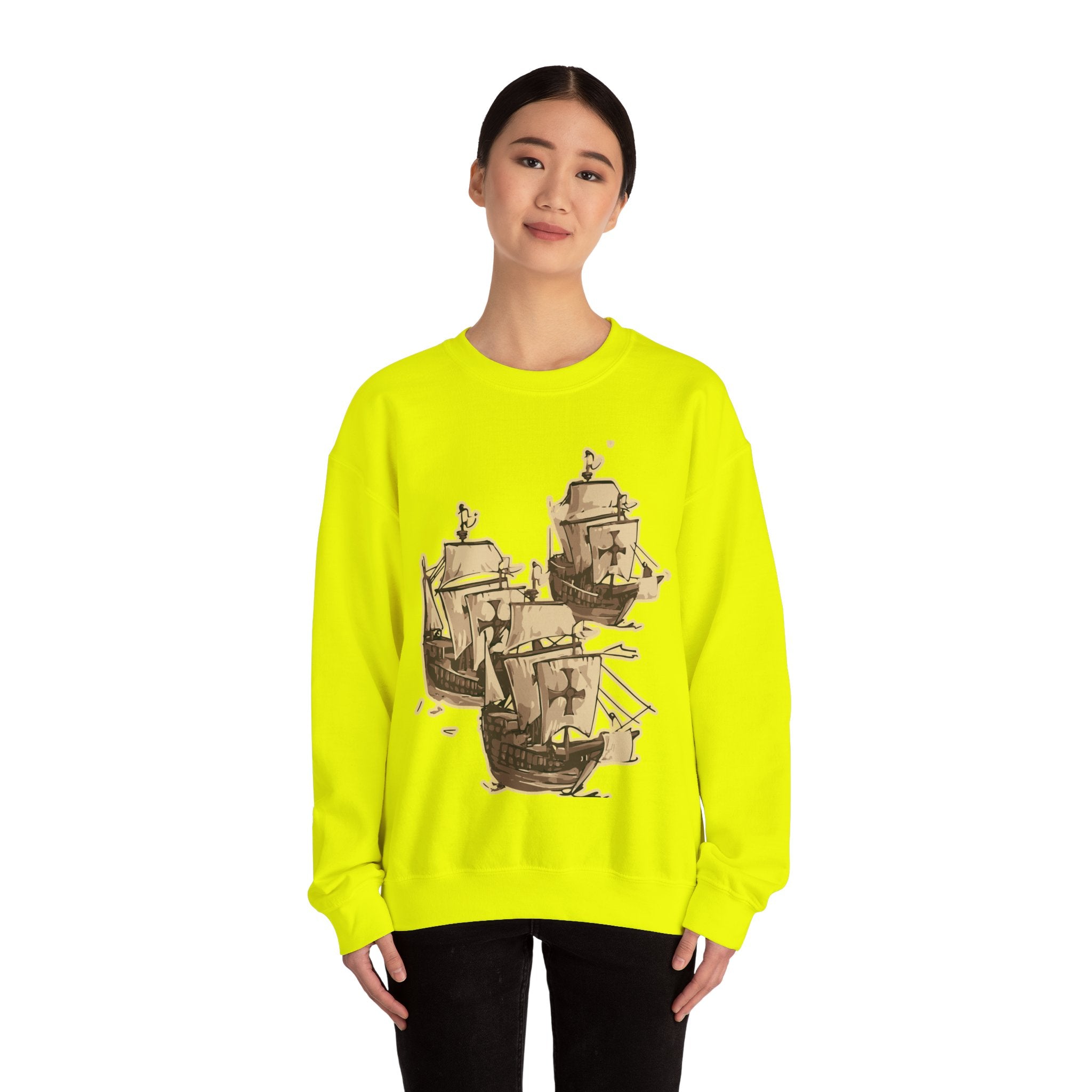 Unisex Heavy Blend Crewneck Sweatshirt with 3 Boats Design Ultimate Comfort & Sustainability