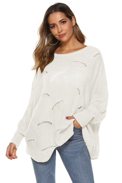 Round Neck Long Sleeve Openwork Sweater