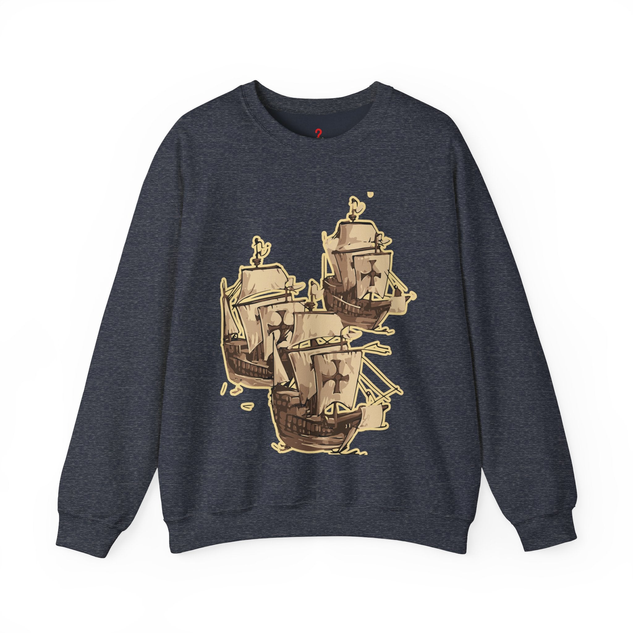 Unisex Heavy Blend Crewneck Sweatshirt with 3 Boats Design Ultimate Comfort & Sustainability Heather Sport Dark Navy