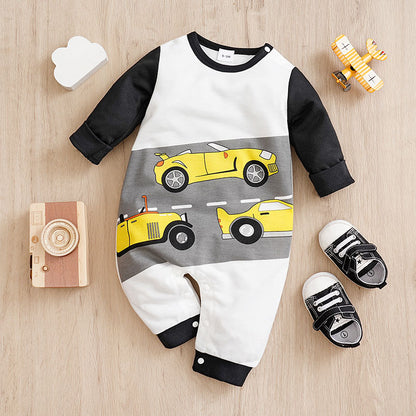 Baby Spring And Autumn One-piece Pajamas Newborn Baby Four Seasons Home Romper New Long Sleeve Inner Pullover Racing Car