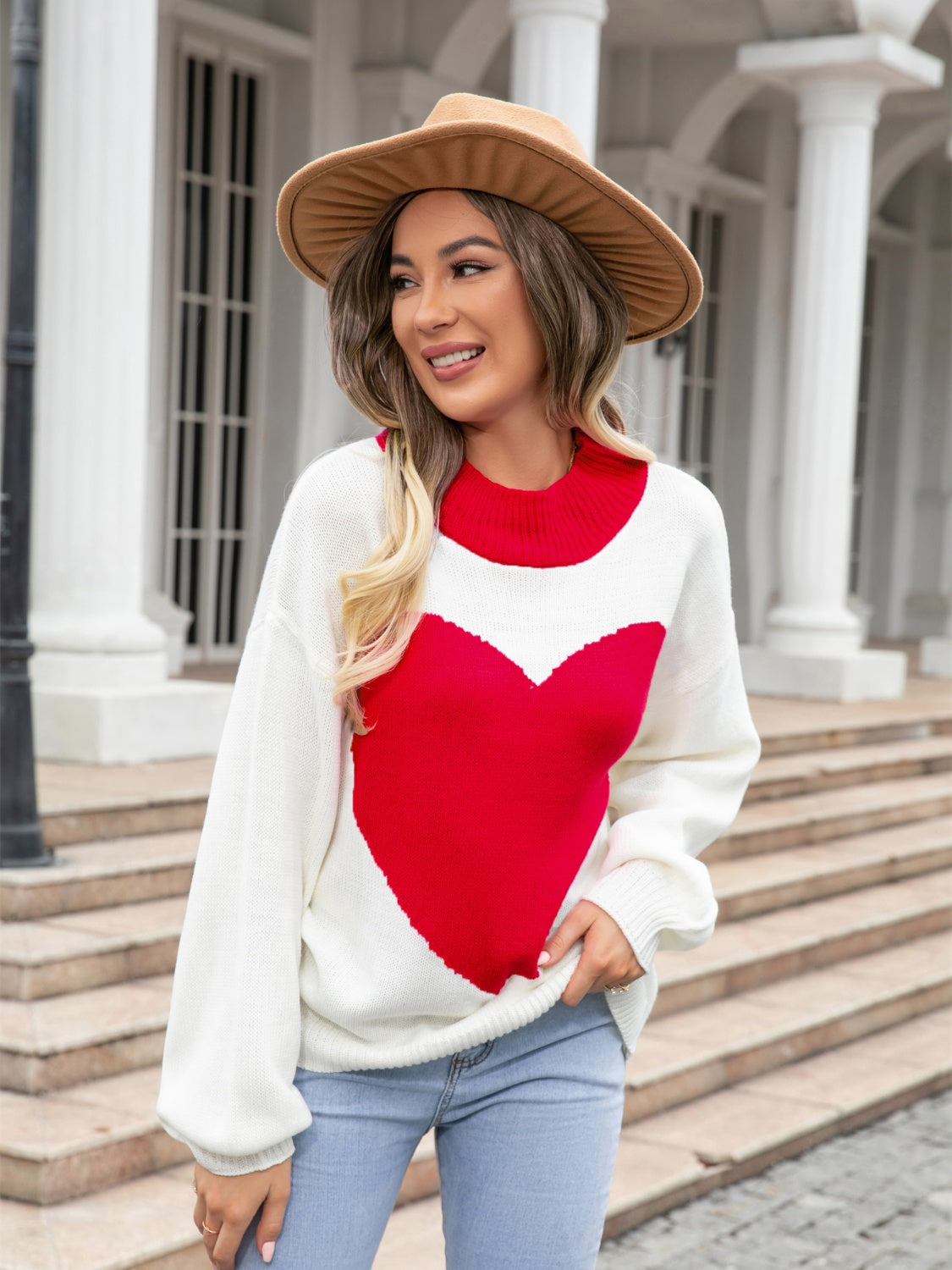 Heart Graphic Round Neck Sweater