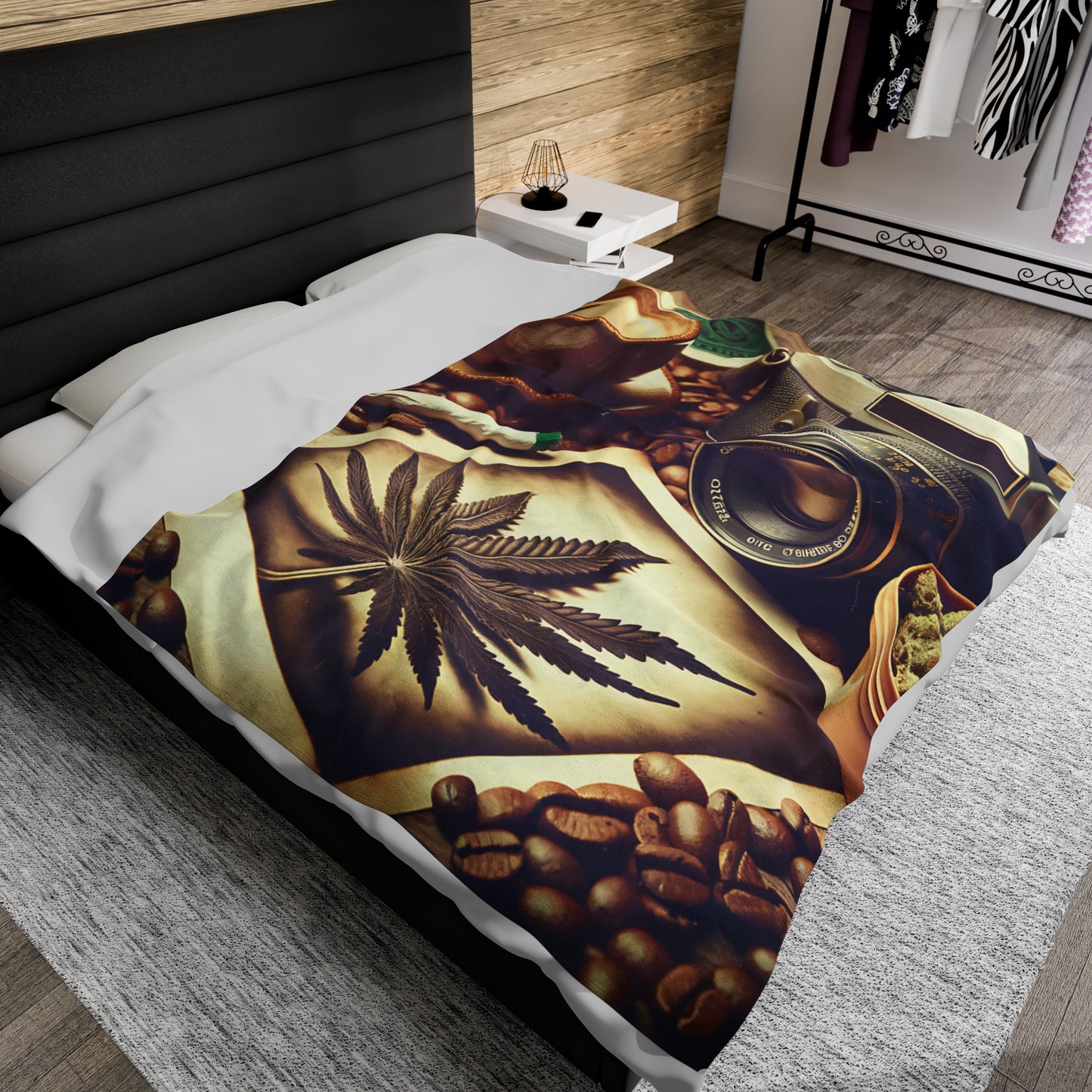 Coffee, Weed and Photography Vibes - Velveteen Plush Blanket 60" × 80"