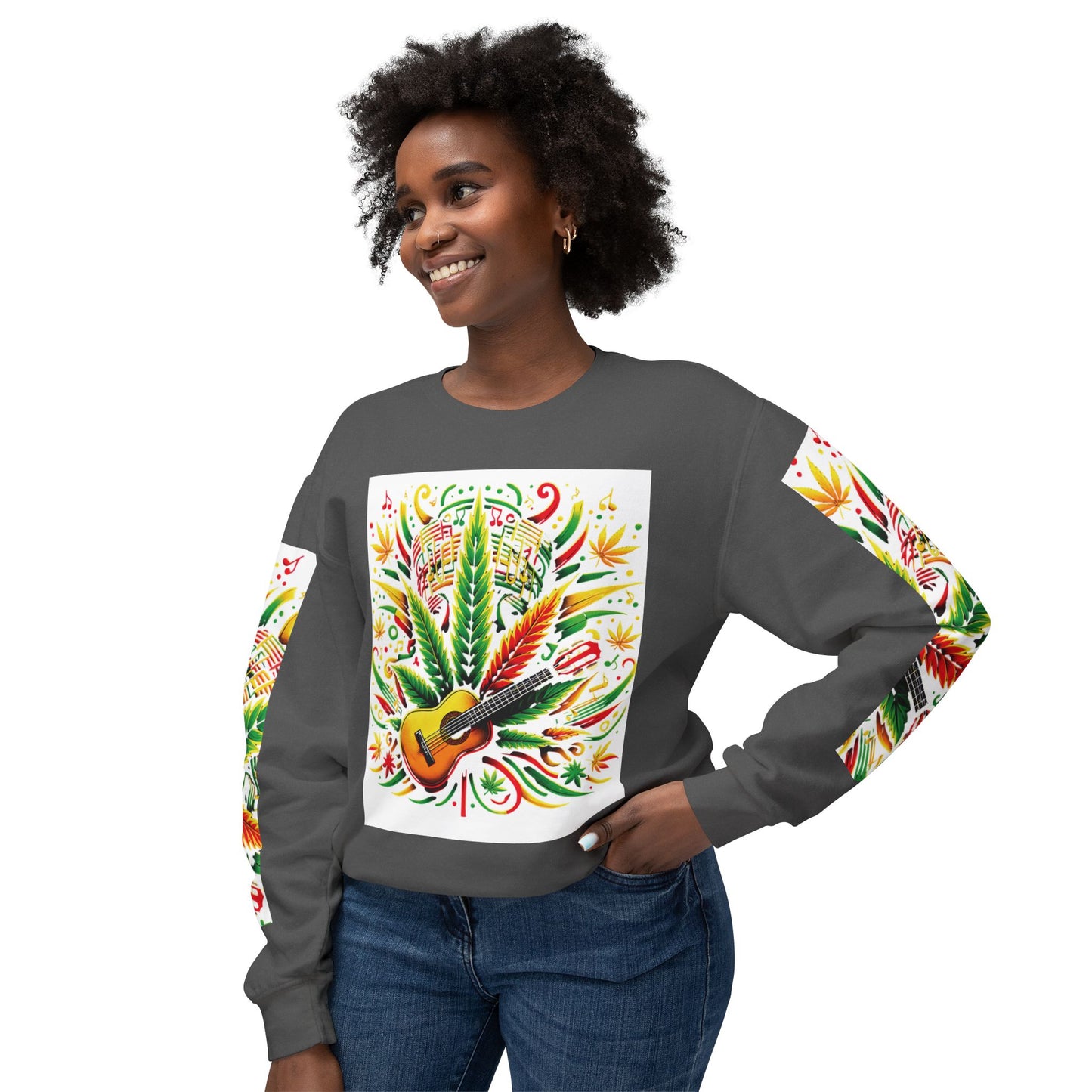 Music and Weed Vibes - Unisex Lightweight Crewneck Sweatshirt