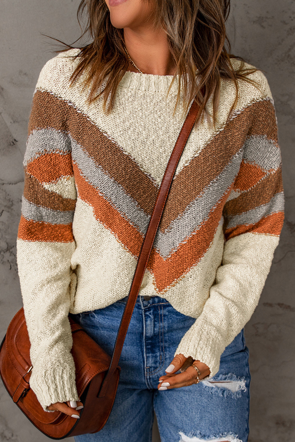 Contrast Round Neck Dropped Shoulder Sweater