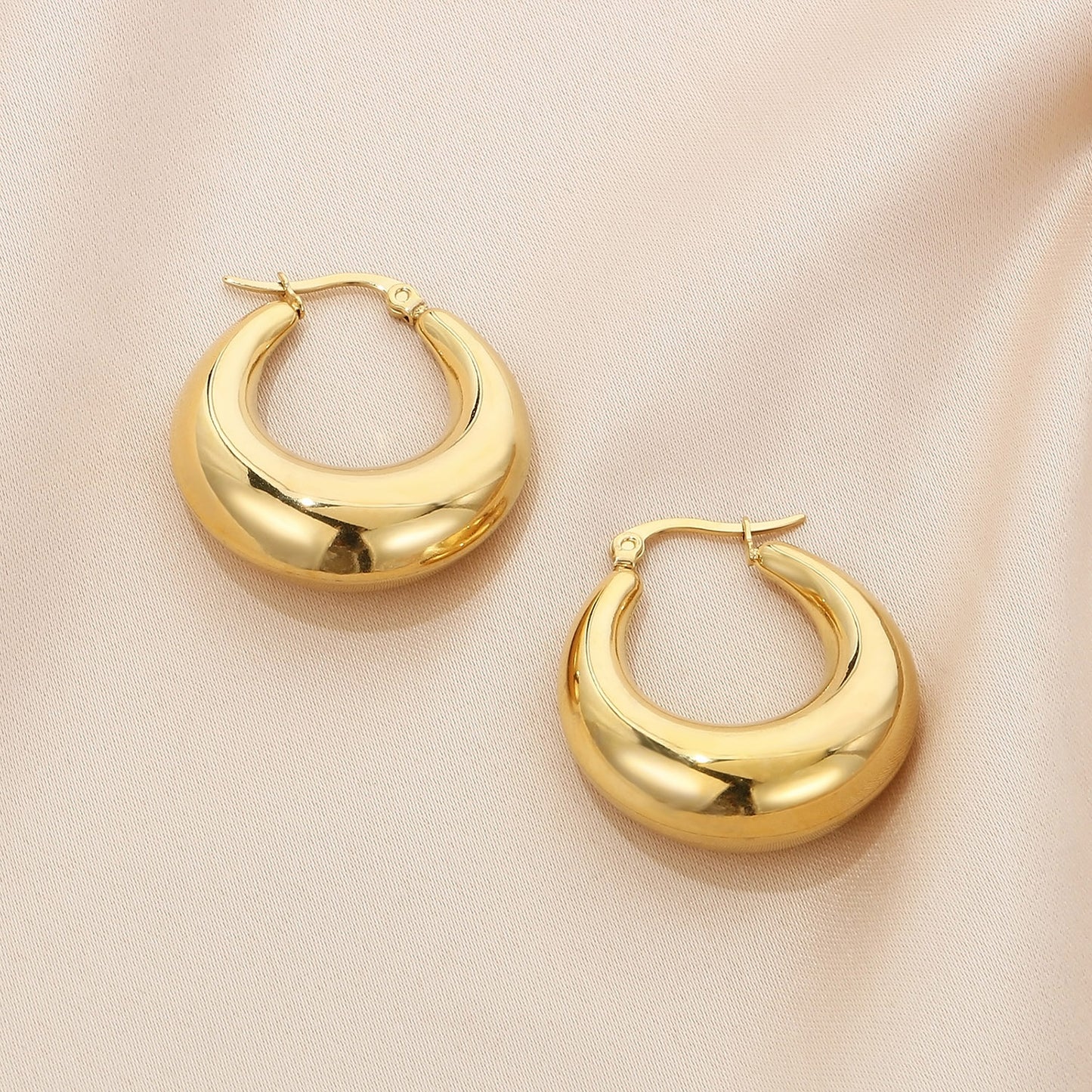 Stainless Steel Hinged Hoop Earrings Style B Gold One Size