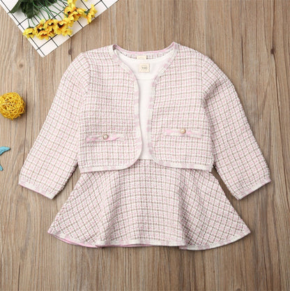 Long-sleeved Dresses Two-piece Children's Baby Small Incense Wind Suit Pink