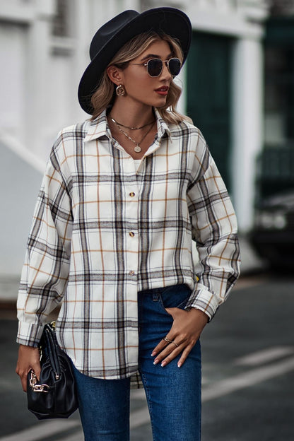 Plaid Long Sleeve Shirt White