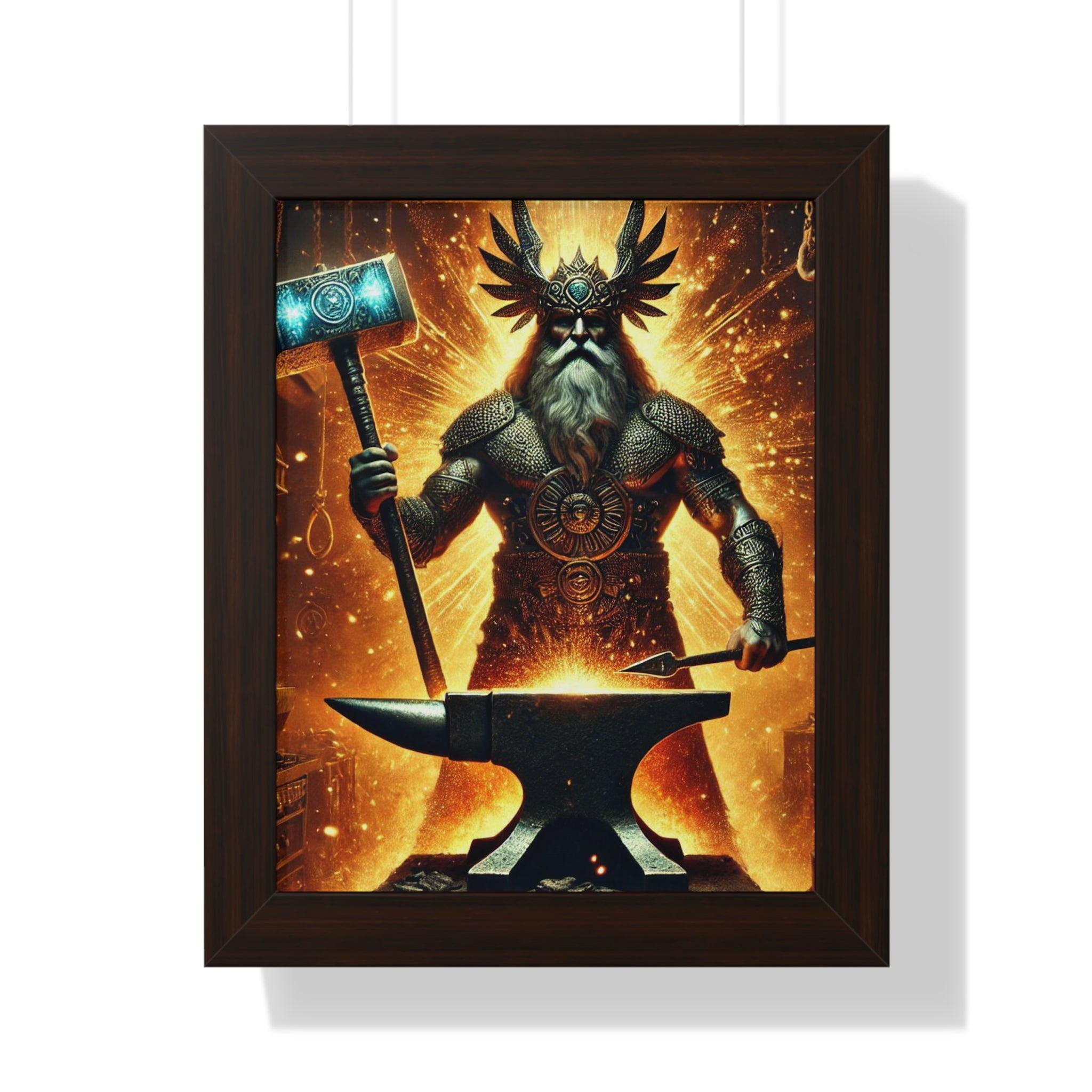 Ogun Blacksmith Framed Vertical Poster - Glowing Sparks, Molten Metal, Fire and Anvil - Wall Art Decor Print, African Deity, Orisha Home 11