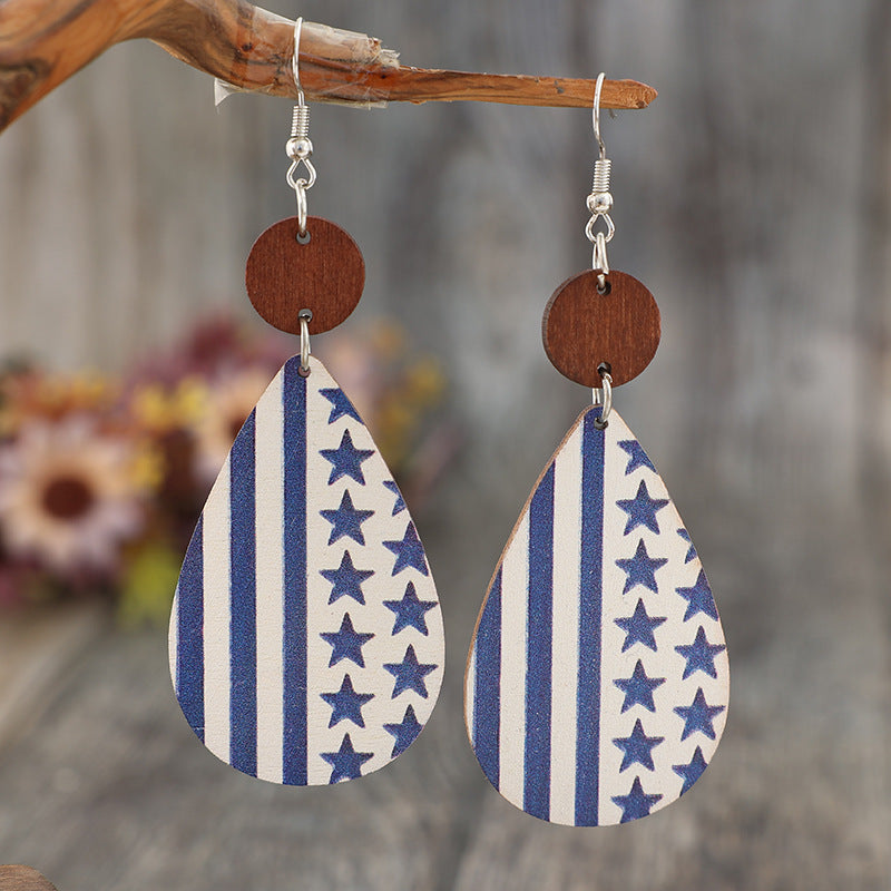 Printed PU Leather Dangle Earrings Dusty Blue One Size