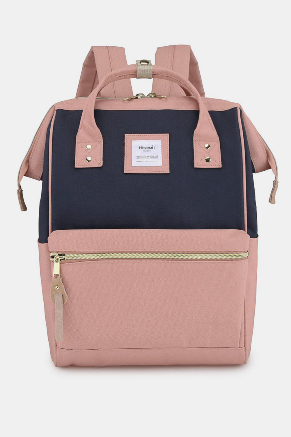 Himawari Waterproof Canvas Backpack Bag with Side Pockets B-Pink Navy One Size