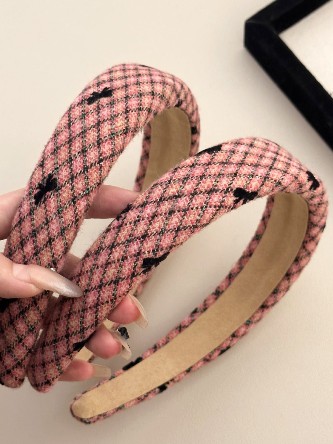 Plaid Bow Wide Headband Pink One Size