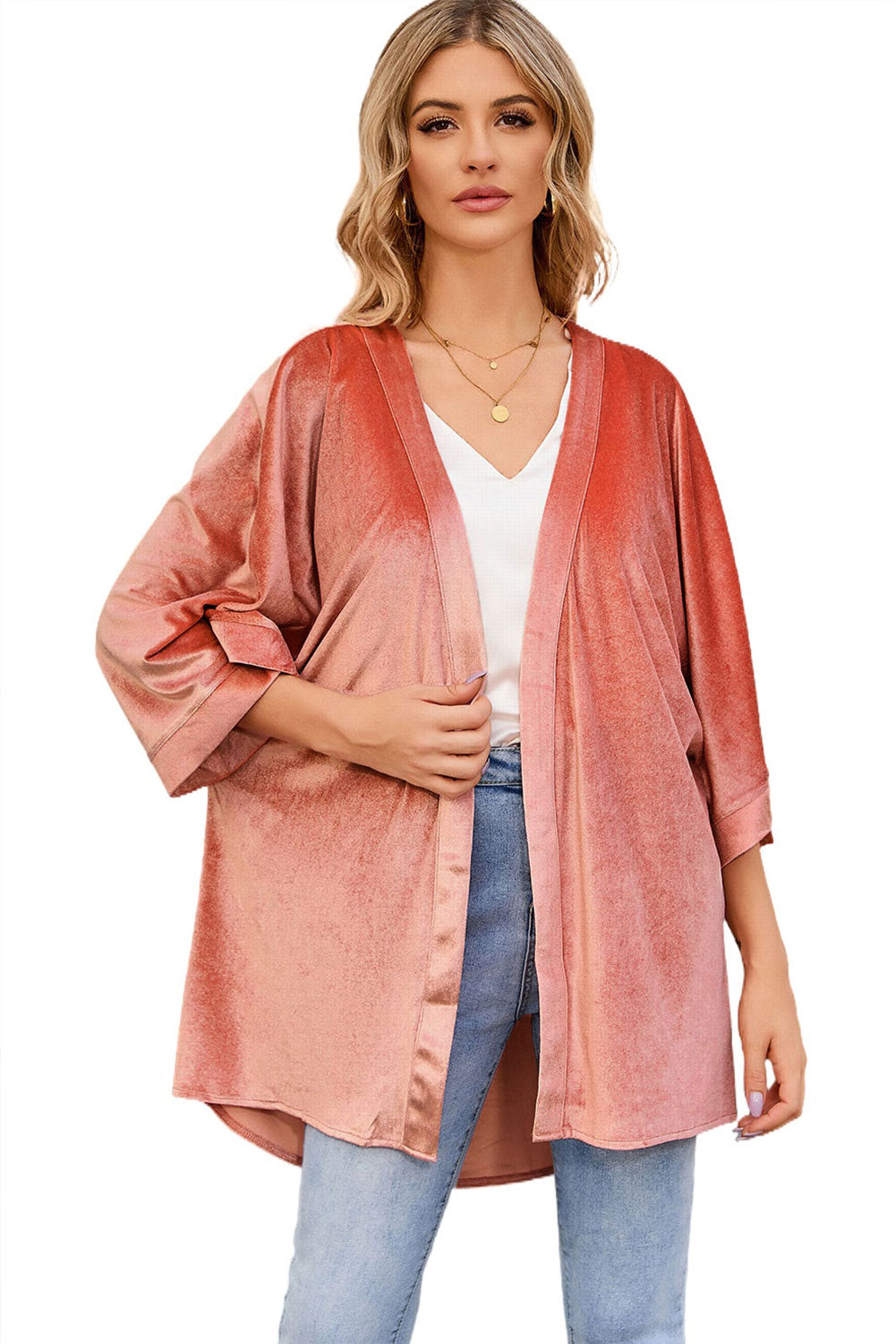 Pink Retro Velvet Wide Sleeves Cardigan