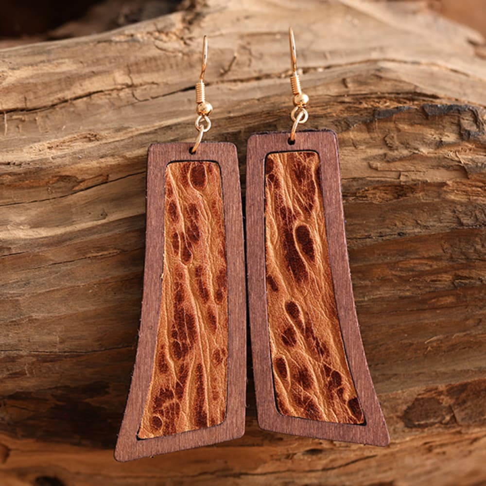 Geometrical Shape Wooden Dangle Earrings - Thandynie