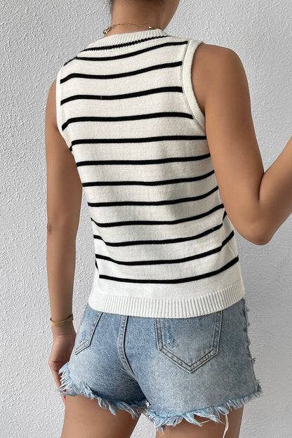 Striped Round Neck Knit Vest