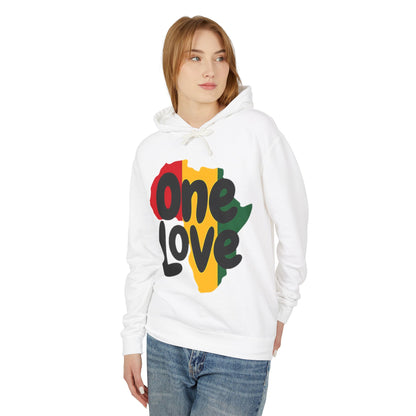 One Love Rasta Lightweight Hooded Sweatshirt - Red Yellow Green Black Color Scheme, Reggae Culture, Positive Vibes, Unity and Peace,