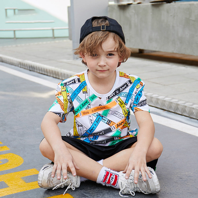 Children's Printed T-Shirt | Stripes, Letters, and Abstract Patterns for Boys and Girls White