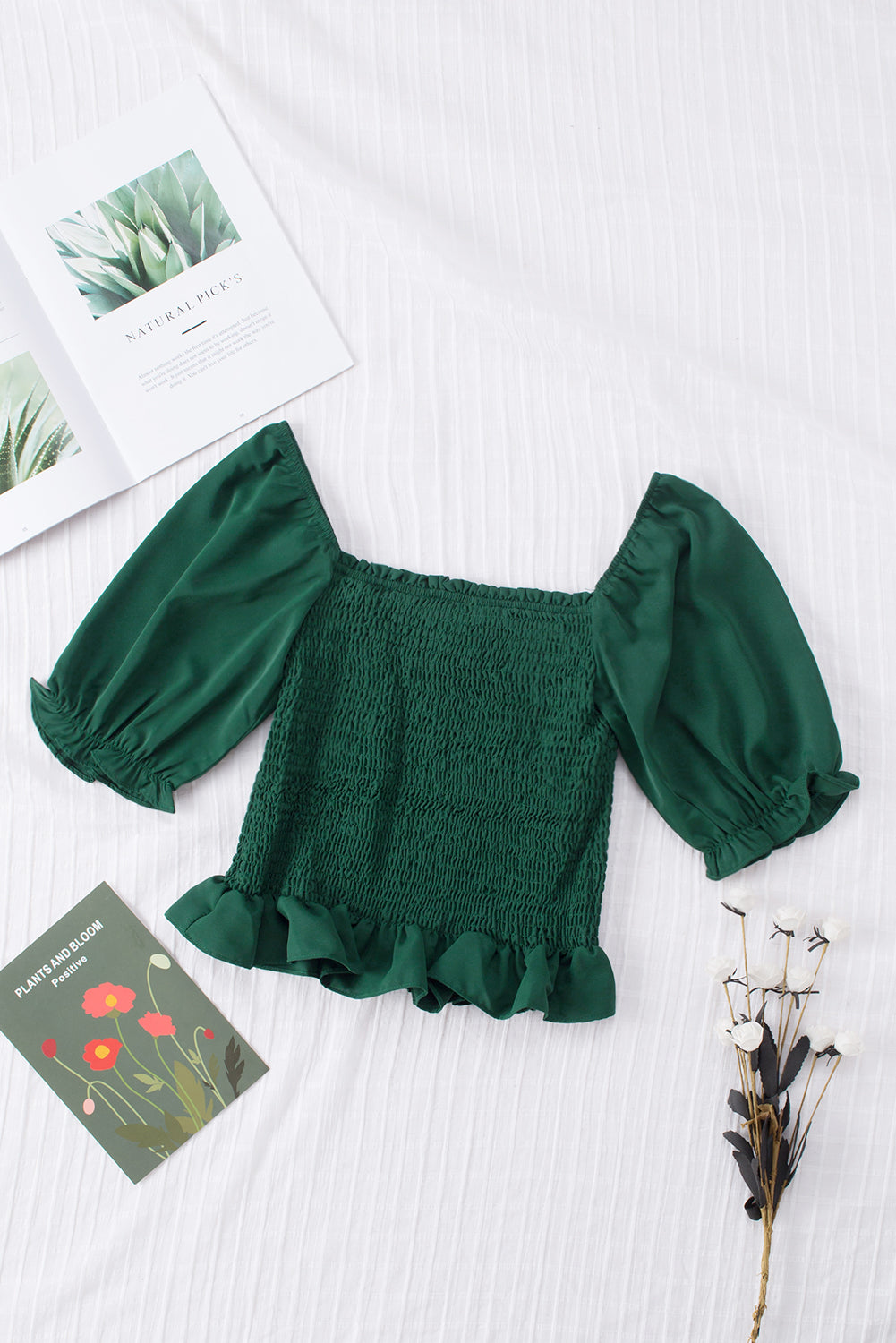 Smocked Square Neck Short Sleeve Blouse