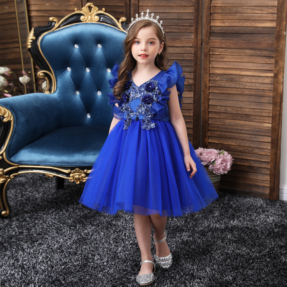 V-neck ruffled girl dress